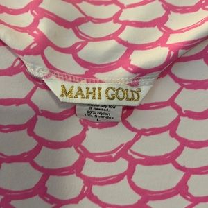 MAHI GOLD - sleeveless dress- white with pink- size large - nylon/spandex